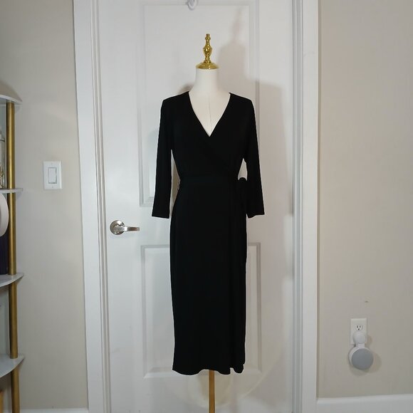 INC International Concepts Wrap Midi Dress Women’s Size M Black Belted - Picture 1 of 7